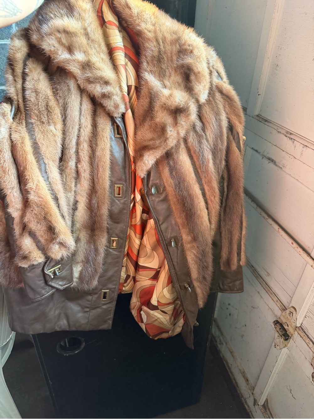 Vintage Brown Fur-Trim Leather Jacket - Women's
